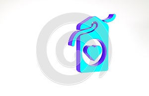 Turquoise Heart tag icon isolated on white background. Love symbol. Valentine day symbol. Minimalism concept. 3d