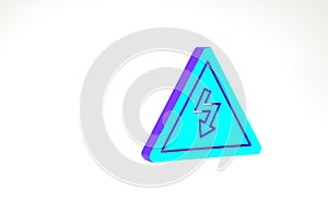 Turquoise High voltage sign icon isolated on white background. Danger symbol. Arrow in triangle. Warning icon
