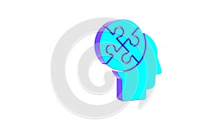 Turquoise Human head puzzles strategy icon isolated on white background. Thinking brain sign. Symbol work of brain