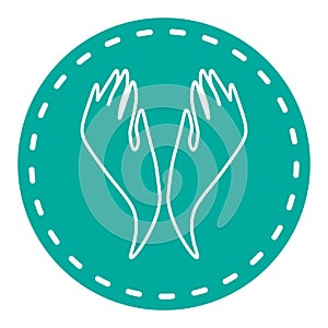 Turquoise icon with two abstract hands up