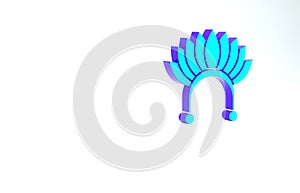 Turquoise Indian headdress with feathers icon isolated on white background. Native american traditional headdress