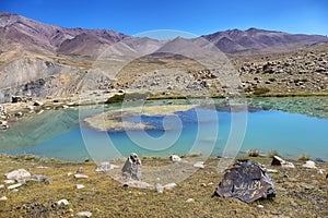 Turquoise lake along Markha valley trek, Ladakh, India