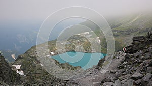 Turquoise lake Schottensee. Mountain lake in the Pizol area