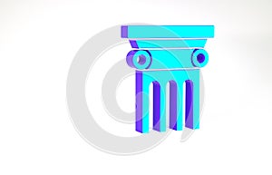 Turquoise Law pillar icon isolated on white background. Minimalism concept. 3d illustration 3D render
