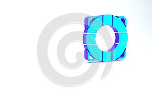 Turquoise Lifebuoy icon isolated on white background. Lifebelt symbol. Minimalism concept. 3d illustration 3D render