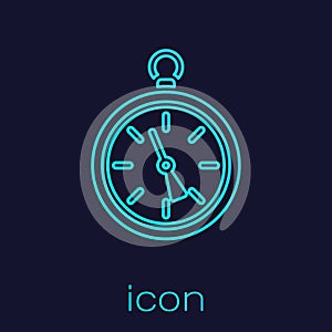 Turquoise line Compass icon isolated on blue background. Windrose navigation symbol. Wind rose sign. Vector Illustration