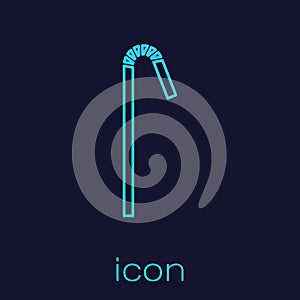 Turquoise line Drinking plastic straw icon isolated on blue background. Vector Illustration