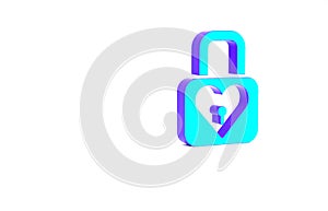 Turquoise Lock and heart icon isolated on white background. Locked Heart. Love symbol and keyhole sign. Valentines day