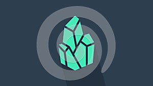 Turquoise Magic stone icon isolated on blue background. Fantasy crystal. Jewelry gem for game. 4K Video motion graphic