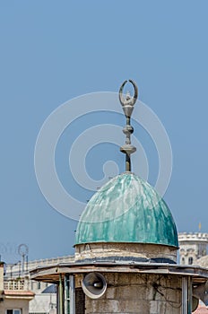 The turquoise minaret of Al Ahram in the Old City of Jerusalem, Israel