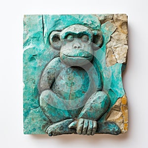 Turquoise Monkey Sculpture: Abstract Terracotta Art Inspired By Billy Childish