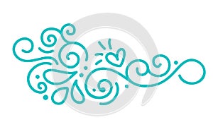 Turquoise monoline scandinavian folk flourish vector with leaves and flowers. Corners and dividers for Valentines Day