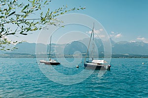 turquoise mountain lake switzerland summer holiday tourism