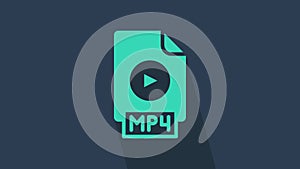 Turquoise MP4 file document. Download mp4 button icon isolated on blue background. MP4 file symbol. 4K Video motion