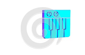 Turquoise Music synthesizer icon isolated on white background. Electronic piano. Minimalism concept. 3d illustration 3D