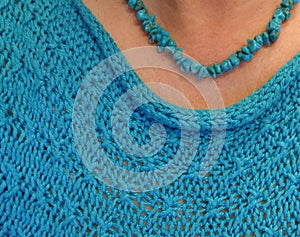 Turquoise Nugget Necklace, Turquoise Knit Top