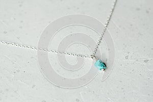 Turquoise nugget on silver chain necklace Pendant. Short necklace on a girl made of natural stones Turquoise nugget. Handmade