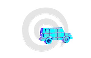 Turquoise Off road car icon isolated on white background. Jeep sign. Minimalism concept. 3d illustration 3D render
