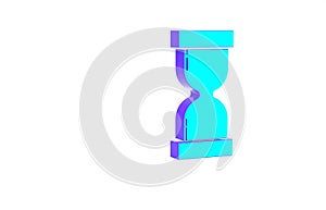 Turquoise Old hourglass with flowing sand icon isolated on white background. Sand clock sign. Business and time