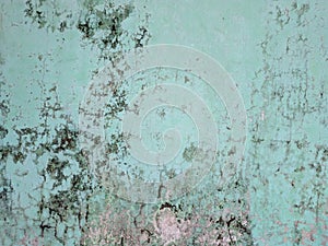 Turquoise paint peel off scratch old concrete wall texture