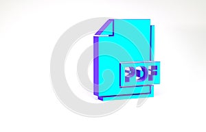 Turquoise PDF file document. Download pdf button icon isolated on white background. PDF file symbol. Minimalism concept