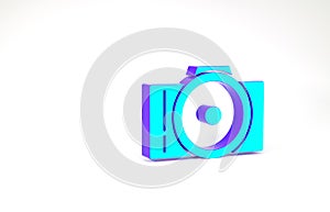 Turquoise Photo camera icon isolated on white background. Foto camera icon. Minimalism concept. 3d illustration 3D
