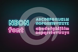 Turquoise and pink neon capital and lower letters, glowing font