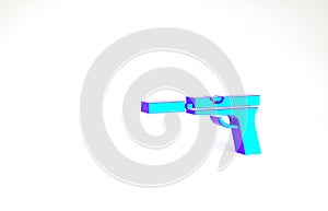 Turquoise Pistol or gun with silencer icon isolated on white background. Minimalism concept. 3d illustration 3D render