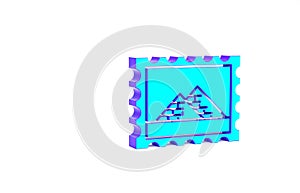 Turquoise Postal stamp and Egypt pyramids icon isolated on white background. Minimalism concept. 3d illustration 3D