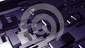 Turquoise and purple background. Motion . Bright rectangles of different sizes in 3d that expand in different directions