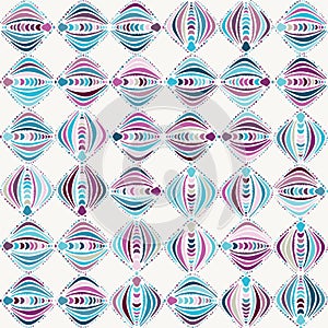 Turquoise purple motif mosaic vector seamless pattern. Hand drawn ethnic doodle style geometric stripe background