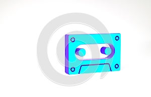 Turquoise Retro audio cassette tape icon isolated on white background. Minimalism concept. 3d illustration 3D render