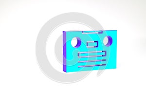 Turquoise Retro audio cassette tape icon isolated on white background. Minimalism concept. 3d illustration 3D render
