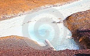 Turquoise River Snakes in front of the Krafla Geothermal Power Station, Iceland