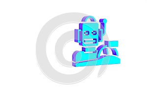 Turquoise Robot humanoid driving a car icon isolated on white background. Artificial intelligence, machine learning