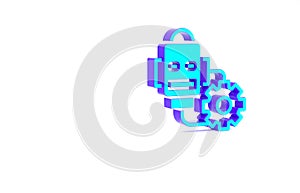 Turquoise Robot setting icon isolated on white background. Artificial intelligence, machine learning, cloud computing