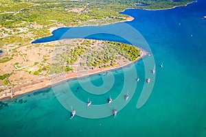 Turquoise sailing coasline on Cres island aerial view photo