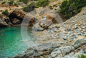 Turquoise sea bay with cave in Turkey, Mediterranean region