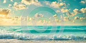 Turquoise sea and blue sunny sky background