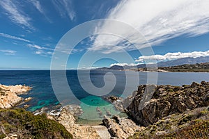 Turquoise sea and rocky coastline at Revellata in Corsica