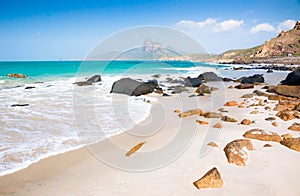 Turquoise sea white sand and rocky under sunshine very beautiful