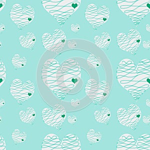 Turquoise seamless pattern  hearts valentine`s day template background. can be used as wrapping paper, background, fabric print,