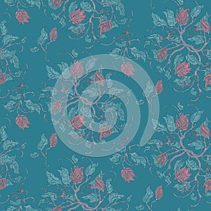 Turquoise seamless vintage floral pattern