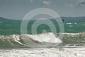 Turquoise seascape with big waves in Black Sea, Bulgaria