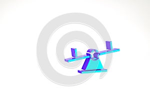 Turquoise Seesaw icon isolated on white background. Teeter equal board. Playground symbol. Minimalism concept. 3d
