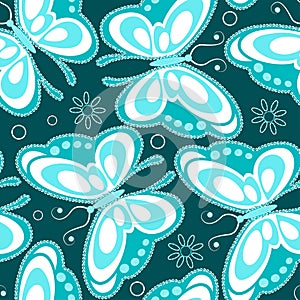 Turquoise sequin butterflies seamless pattern