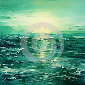 Turquoise Setting Sun: A Green Romanticism Seascape Abstract