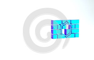 Turquoise Shield with cyber security brick wall icon isolated on white background. Data protection symbol. Firewall