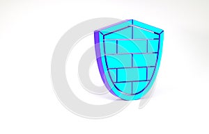 Turquoise Shield with cyber security brick wall icon isolated on white background. Data protection symbol. Firewall logo