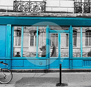 Turquoise shop windows in Montmartre neighborhood